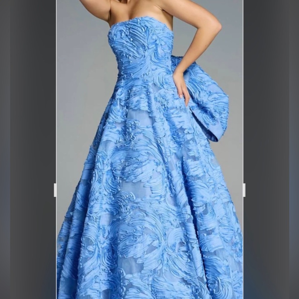 Jovani Strapless Textured Ball Gown in Light Blue